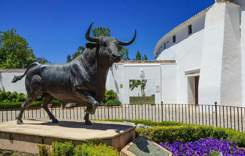 Statue of bull outside the bullring in Ronda