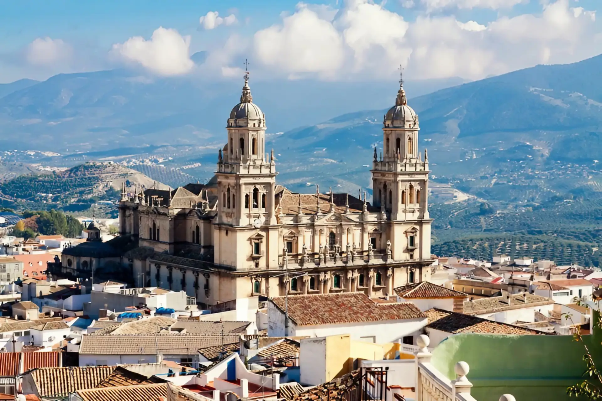 Jaen cathedral rising out of the town photographed from above