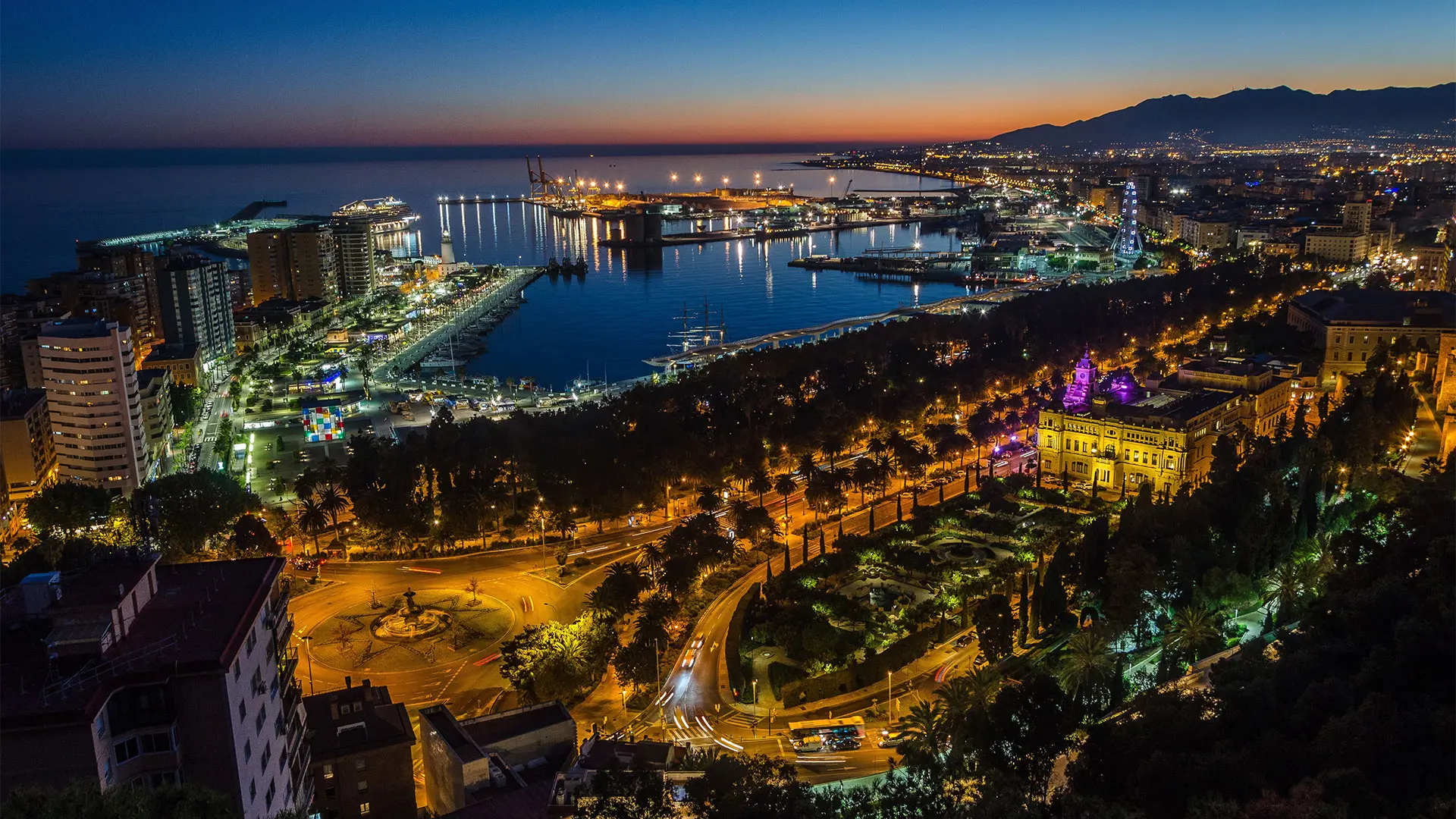 Malaga city at night