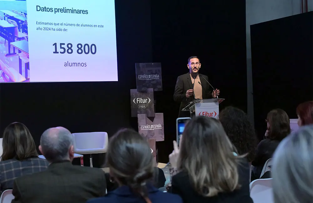 Spain’s Travel Experiences Sector Leads Global Growth 2 FITUR presentation showing the number of language tourism students came to Spain in 2023.