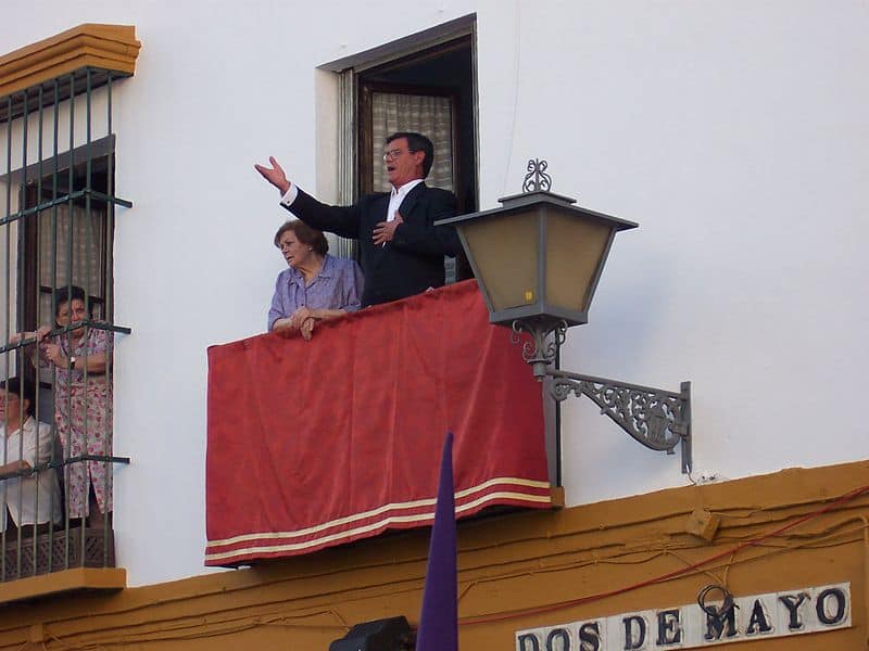 Saetero singing traditional Flamenco style songs during Holy Week in Seville