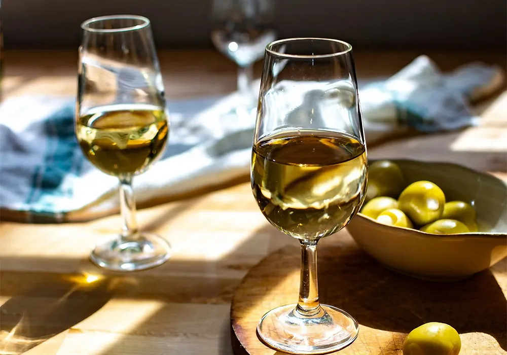 Connecting Incentive Travel with Local Experiences 3 two glasses of fino with olives. Credit: Canva