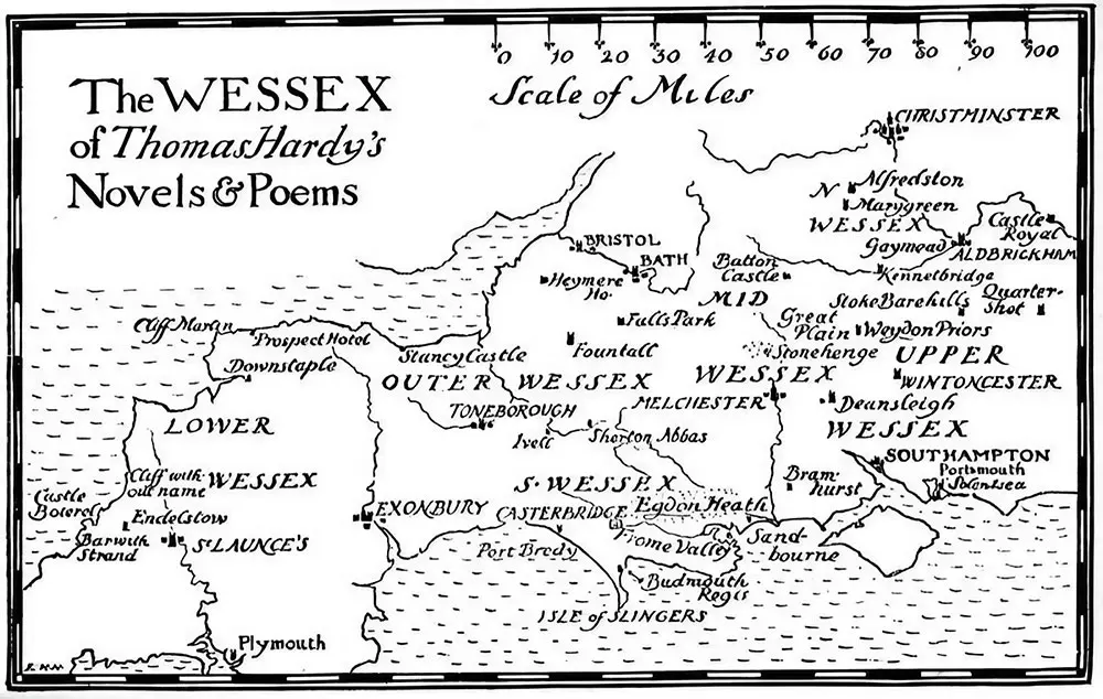 Thomas Hardy’s Wessex: The Literary Landscape of Dorset 1 Locations in Wessex, from The Wessex of Thomas Hardy by Bertram Windle, 1902, based on correspondence with Hardy. By The original uploader was JasonAQuest at English Wikipedia.(Original text: Bertram Windle (1858-1929)) - The Wessex of Thomas Hardy, Public Domain, https://commons.wikimedia.org/w/index.php?curid=3912855