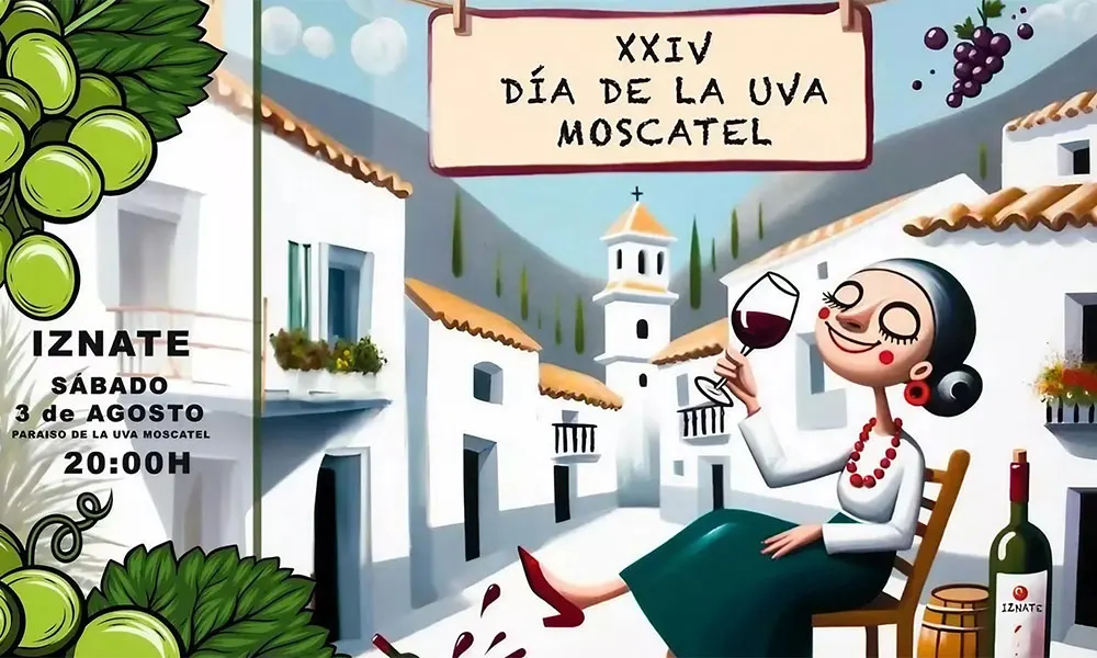 Discover the Ruta del Sol y del Aguacate – Sun and Avocados! 4 Iznate poster: 2024 Moscatel fiesta poster. Image courtesy of Ayuntamiento de Iznate