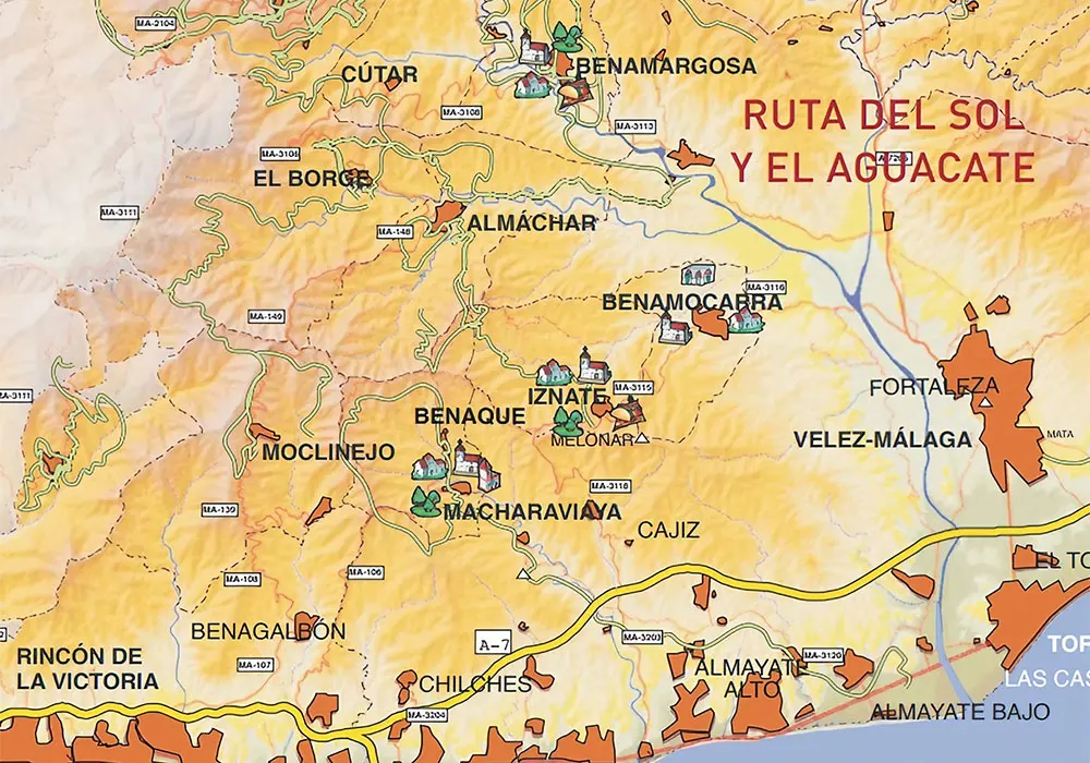 Discover the Ruta del Sol y del Aguacate – Sun and Avocados! 1 Map of route: Ruta del sol y aguacate. Image courtesy of Diputación de Malaga