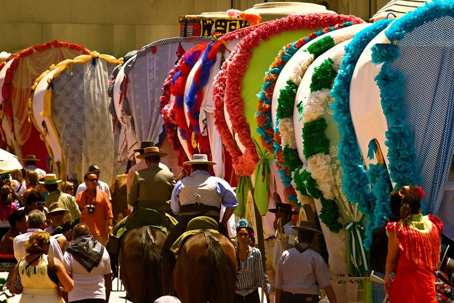 Wagon and pilgrims: The colourful charret wagons on the El Rocío pilgrimage